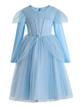 Light Blue Jewel Neck Polyester Cotton Long Sleeves Short A-Line Beaded Formal Kids Pageant flower girl dresses-Dbrbridal