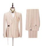 Light Champagne New Arrival Striped Peaked Lapel Men's Prom Suits-Dbrbridal