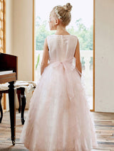 Light Pink Jewel Neck Lace Sleeveless Ankle-Length A-Line Sash Kids Social Party Dresses-Dbrbridal