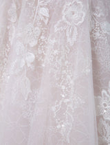 Light Pink Wedding Dresses A Line V-Neck Sleeveless Backless Long Lace Bridal Gown-Dbrbridal