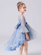 Light Sky Blue Jewel Neck Half Sleeves Sequins Formal Kids Pageant flower girl dresses-Dbrbridal