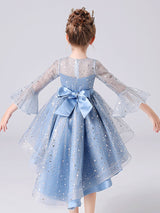 Light Sky Blue Jewel Neck Half Sleeves Sequins Formal Kids Pageant flower girl dresses-Dbrbridal