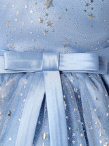 Light Sky Blue Jewel Neck Half Sleeves Sequins Formal Kids Pageant flower girl dresses-Dbrbridal