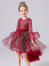 Light Sky Blue Jewel Neck Half Sleeves Sequins Formal Kids Pageant flower girl dresses-Dbrbridal