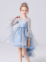 Light Sky Blue Jewel Neck Half Sleeves Sequins Formal Kids Pageant flower girl dresses-Dbrbridal
