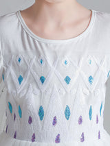 Light Sky Blue Jewel Neck Polyester Long Sleeves Tea-Length A-Line Polyester Cotton Tulle Sequins Formal Kids Pageant flower girl dresses-Dbrbridal