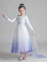 Light Sky Blue Jewel Neck Polyester Long Sleeves Tea-Length A-Line Polyester Cotton Tulle Sequins Formal Kids Pageant flower girl dresses-Dbrbridal