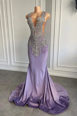 Lilac Mermaid Prom Dress with Scoop Neckline Sleeveless and Crystal Beadings-Dbrbridal