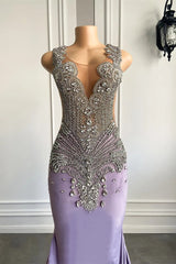 Lilac Mermaid Prom Dress with Scoop Neckline Sleeveless and Crystal Beadings-Dbrbridal