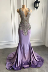 Lilac Mermaid Prom Dress with Scoop Neckline Sleeveless and Crystal Beadings-Dbrbridal