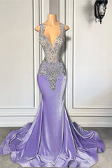 Lilac Mermaid Prom Dress with Scoop Neckline Sleeveless and Crystal Beadings-Dbrbridal
