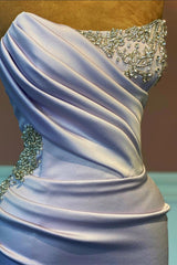 Lilac Mermaid Prom Dress with Strapless Design Side Split and Bead Embellishments-Dbrbridal