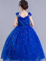 Little Girls Royal Blue flower girl dress Princess Beaded Kids Pageant Party Dress-Dbrbridal