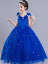 Little Girls Royal Blue flower girl dress Princess Beaded Kids Pageant Party Dress-Dbrbridal