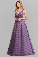 Long A-line V-Neck Tulle Satin Formal Prom Dresses-Dbrbridal