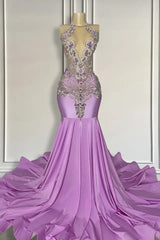 Long Lilac Sleeveless Halter Mermaid Prom Dress With Beadings-Dbrbridal