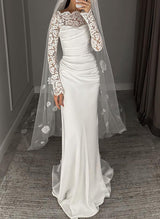 Long Sleeve Silk Like Satin Wedding Dresses Lace-Dbrbridal