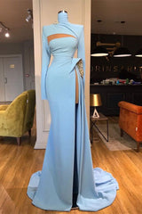 Long Sleeves Mermaid Prom Dress Long Split High Neck-Dbrbridal