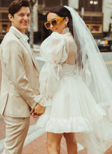 Long Sleeves Mini White Short Summer Wedding Dresses-Dbrbridal