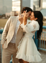 Long Sleeves Mini White Short Summer Wedding Dresses-Dbrbridal