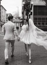 Long Sleeves Mini White Short Summer Wedding Dresses-Dbrbridal