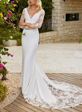 Long Sleeves Sweep Train Wedding Dresses-Dbrbridal