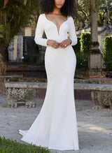Long Sleeves Wedding Dresses Mermaid Fitted Back Lace-Dbrbridal