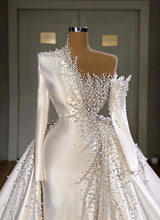 Luxurious Pearls Overskirt Wedding Dress On Sale Long Sleeve-Dbrbridal