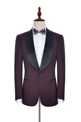 Luxury Black Shawl Collor One Button Burgundy Wedding Suits for Men-Dbrbridal