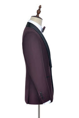 Luxury Black Shawl Collor One Button Burgundy Wedding Suits for Men-Dbrbridal