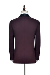 Luxury Black Shawl Collor One Button Burgundy Wedding Suits for Men-Dbrbridal