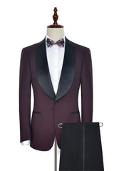 Luxury Black Shawl Collor One Button Burgundy Wedding Suits for Men-Dbrbridal