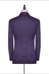 Luxury Dark Purple One Button Wedding Tuxedos Silk Shawl Lapel Jacquard Prom Suits-Dbrbridal
