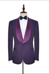 Luxury Dark Purple One Button Wedding Tuxedos Silk Shawl Lapel Jacquard Prom Suits-Dbrbridal