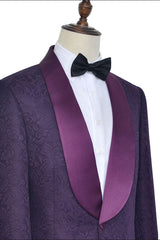 Luxury Dark Purple One Button Wedding Tuxedos Silk Shawl Lapel Jacquard Prom Suits-Dbrbridal