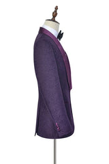 Luxury Dark Purple One Button Wedding Tuxedos Silk Shawl Lapel Jacquard Prom Suits-Dbrbridal