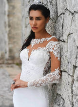 Luxury Lace Long Sleeves Trumpet Mermaid Fitted Wedding Dresses-Dbrbridal