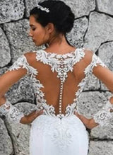 Luxury Lace Long Sleeves Trumpet Mermaid Fitted Wedding Dresses-Dbrbridal