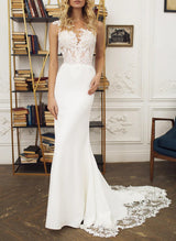 Luxury Lace Mermaid Fitted Wedding Dresses Featuring Elastic Satin-Dbrbridal