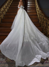 Luxury Lace Off-The-Shoulder Wedding Dresses Chapel Train-Dbrbridal