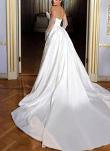 Luxury Satin Sequined Wedding Dresses Detachable Mermaid Fitted Elegant Sweetheart Silhouette-Dbrbridal