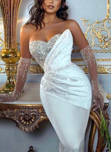 Luxury Satin Sequined Wedding Dresses Detachable Mermaid Fitted Elegant Sweetheart Silhouette-Dbrbridal