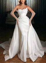 Luxury Satin Sequined Wedding Dresses Detachable Mermaid Fitted Elegant Sweetheart Silhouette-Dbrbridal