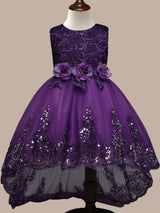Manadlian Child Girls Sequined Strapless Long Organza Princess Girl Dress-Dbrbridal