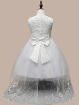 Manadlian Child Girls Sequined Strapless Long Organza Princess Girl Dress-Dbrbridal