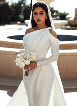 Mermaid Fitted Beading Wedding Dresses Long Sleeves-Dbrbridal