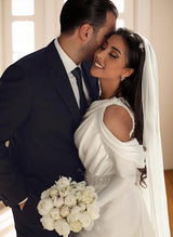 Mermaid Fitted Beading Wedding Dresses Long Sleeves-Dbrbridal