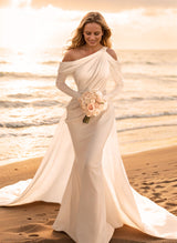 Mermaid Fitted Beading Wedding Dresses Long Sleeves-Dbrbridal