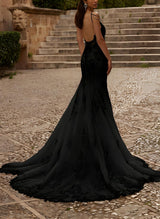 Mermaid Fitted Illusion Neck Sleeveless Court Train Lace Wedding Dresses-Dbrbridal