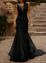 Mermaid Fitted Illusion Neck Sleeveless Court Train Lace Wedding Dresses-Dbrbridal